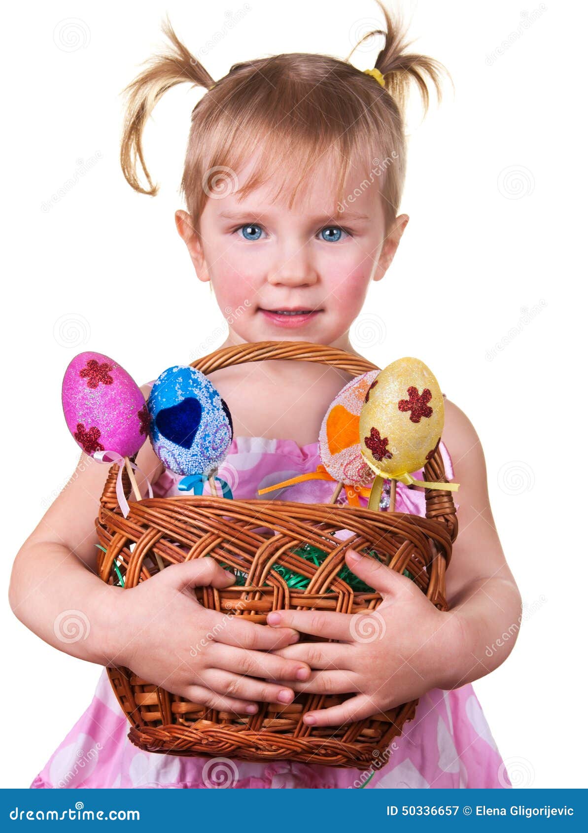 Beautiful Girl Holding Easter Basket Stock Image Image of green