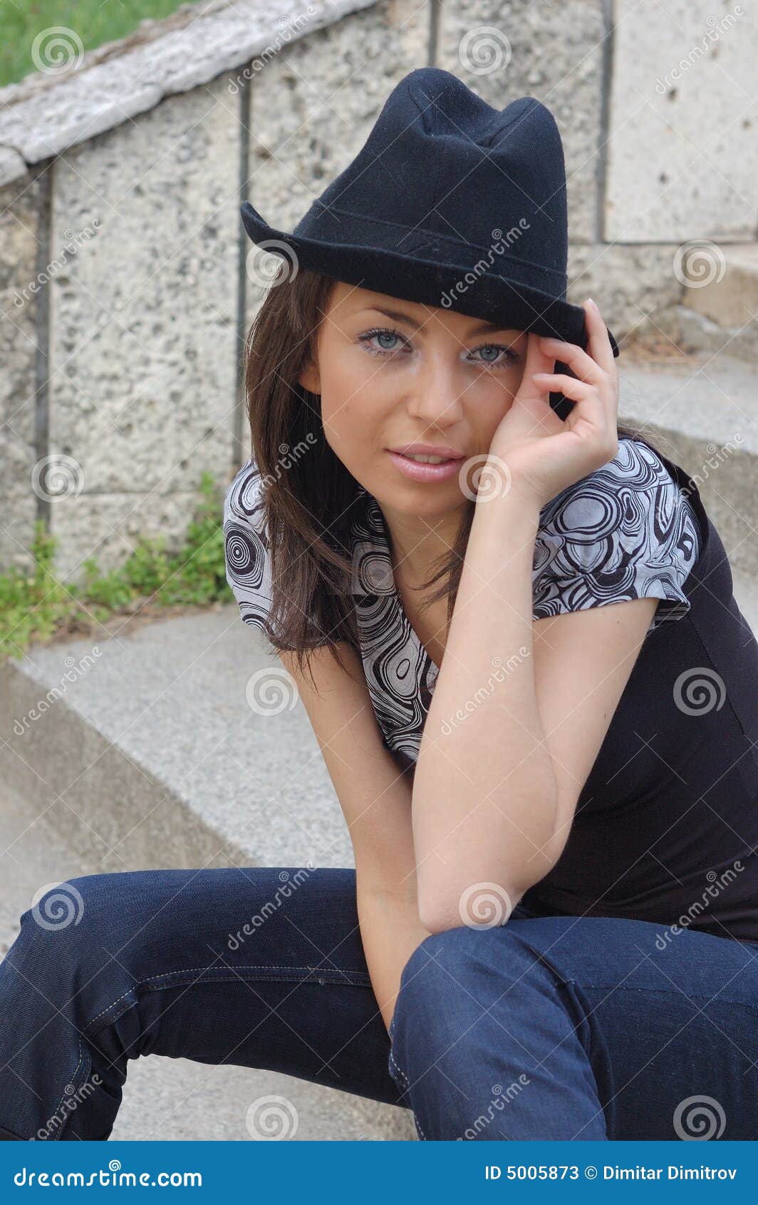 Beautiful girl holding hat stock image. Image of stare 5005873