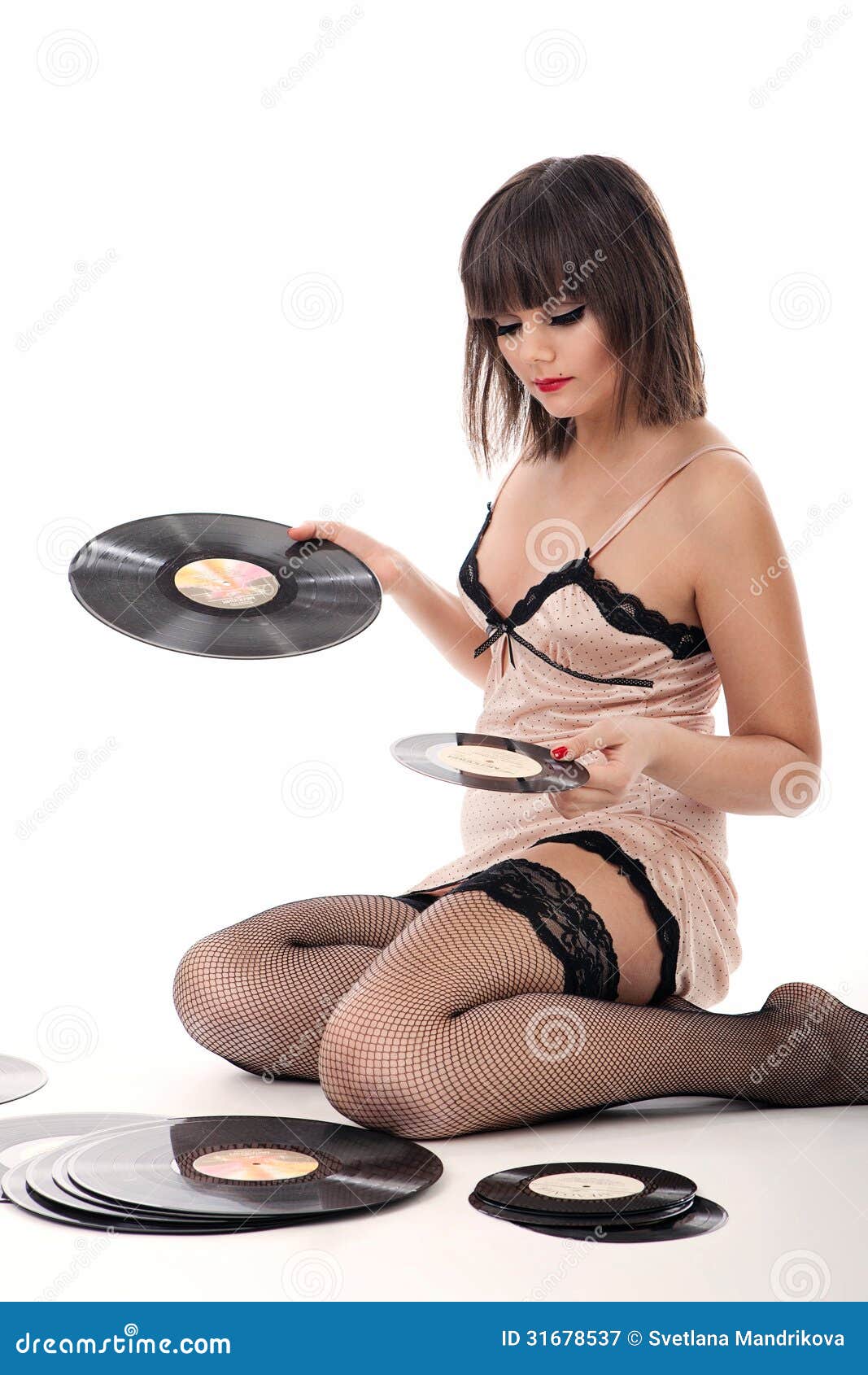 Beautiful Girl Holding Record Royalty Free Stock 