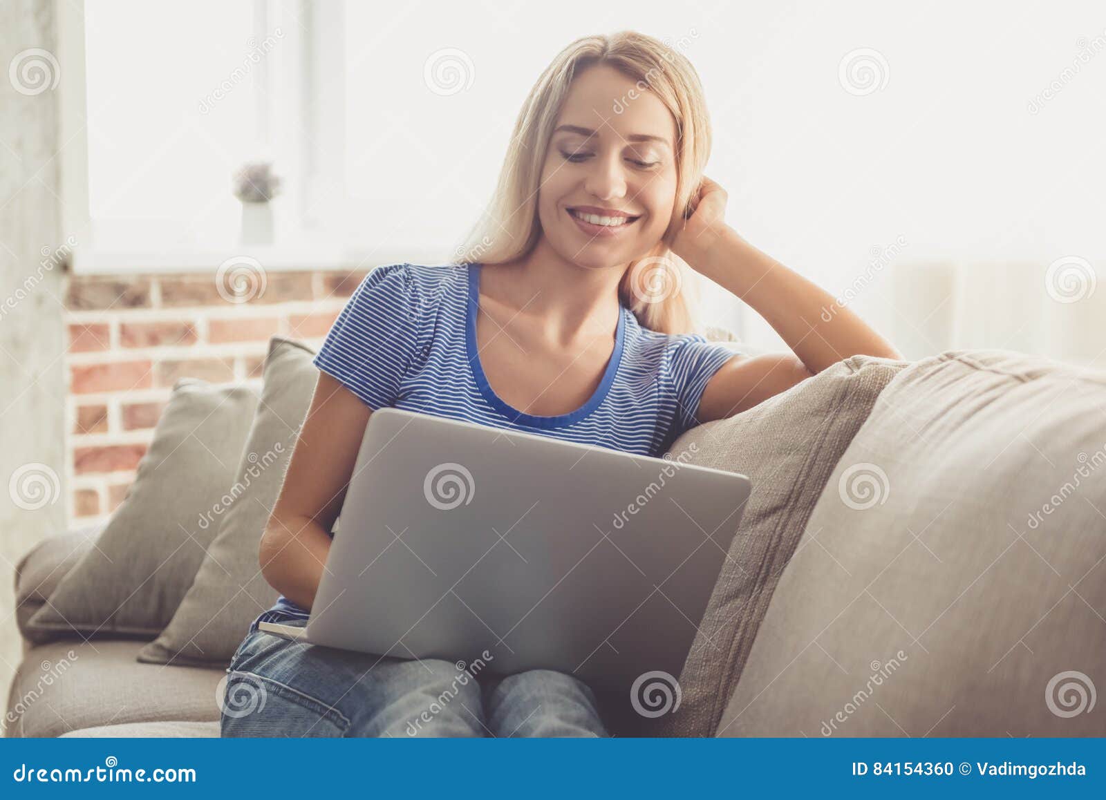 Beautiful girl at home stock photo. Image of manager - 84154360