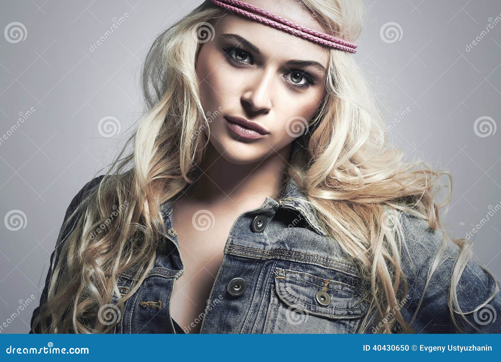 Beautiful Girl In Jeans.denim.blond Woman.hippie Style Stock Photo ...