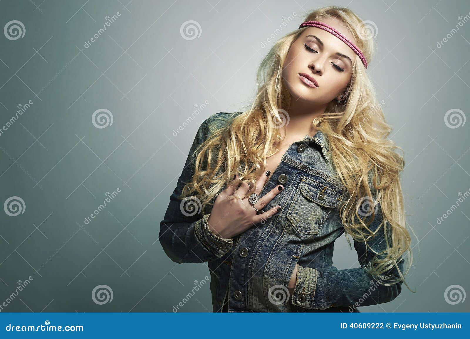 Beautiful Girl in Jeans.denim Wear.blond Woman Stock Photo - Image of ...