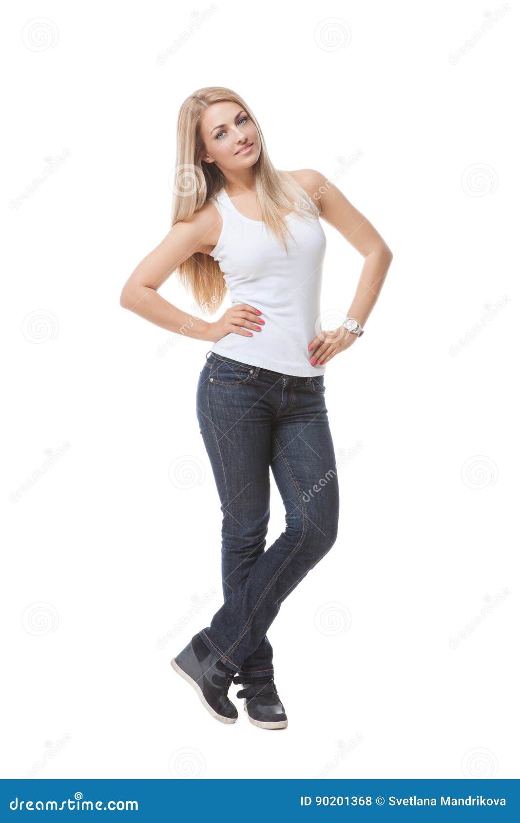 Beautiful girl in jeans stock photo. Image of background - 90201368