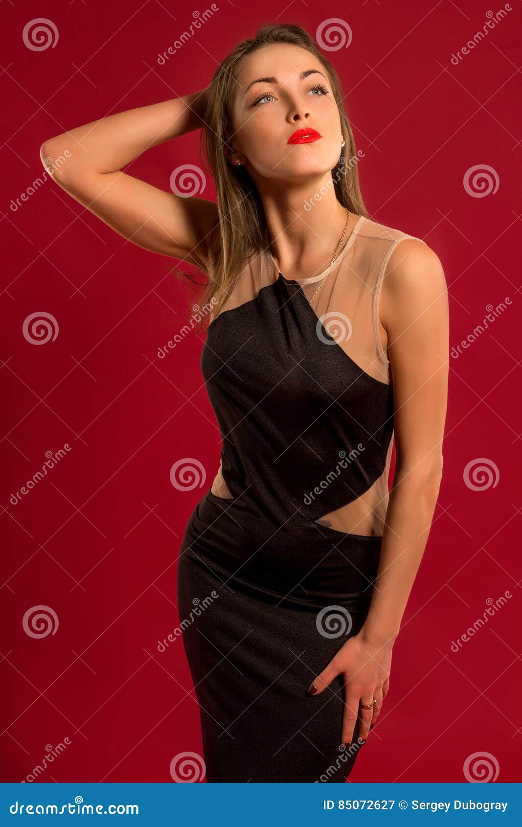 Beautiful Girl in a Long Black Dress Posing Stock Image - Image of ...