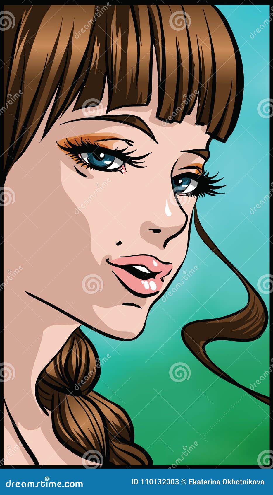 Download Beautiful Girl With Long Braid Stock Vector - Illustration of emotion, comics: 110132003