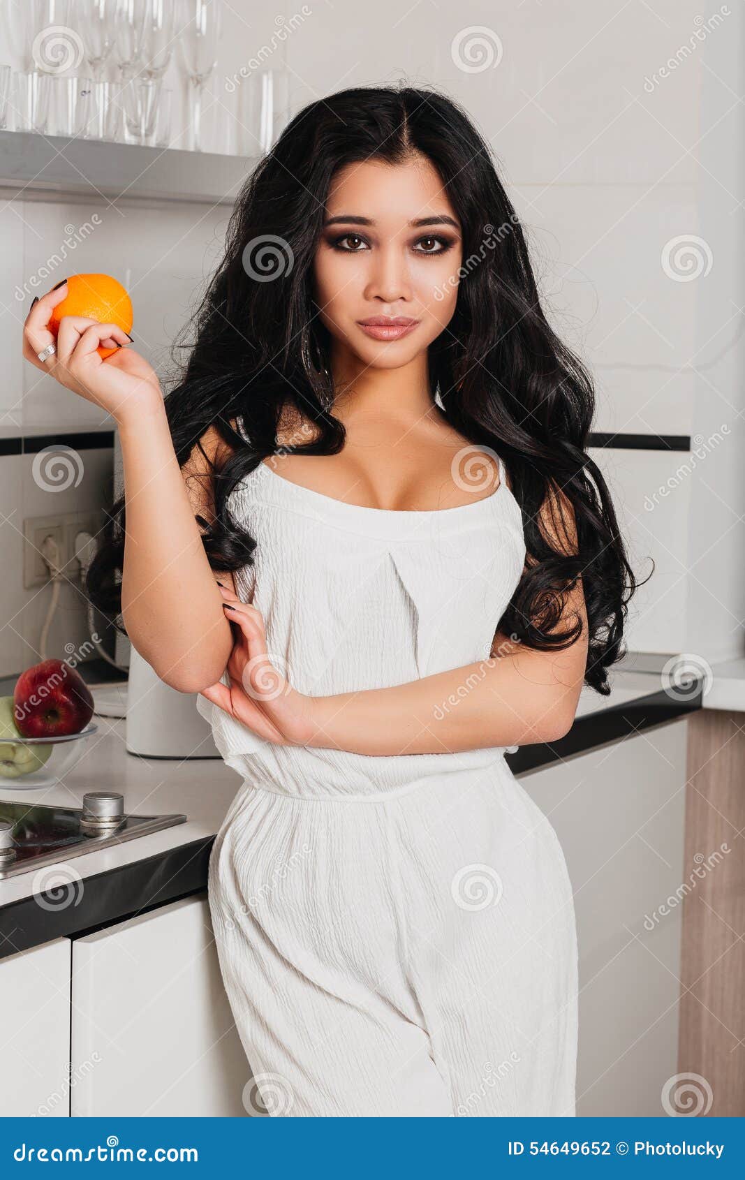 Beautiful Girl with Long Hair in the Kitchen Stock Photo Image of