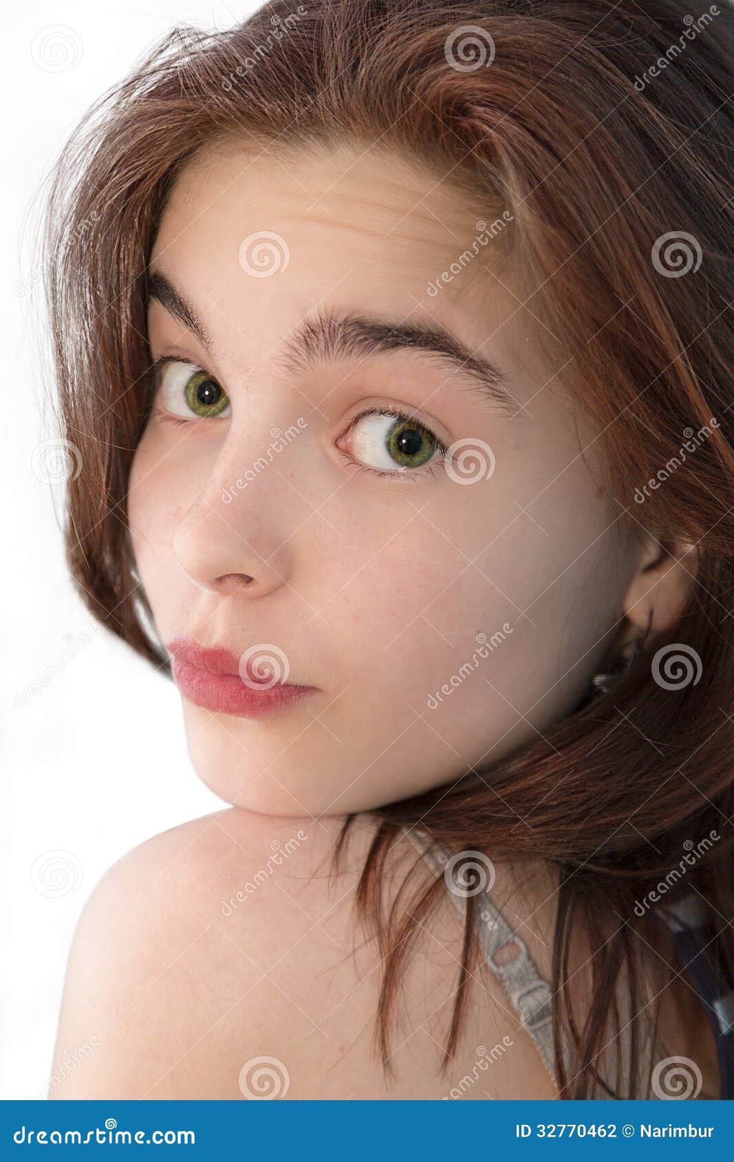 Beautiful Young Woman Touching Bare Shoulder Stock Photo 