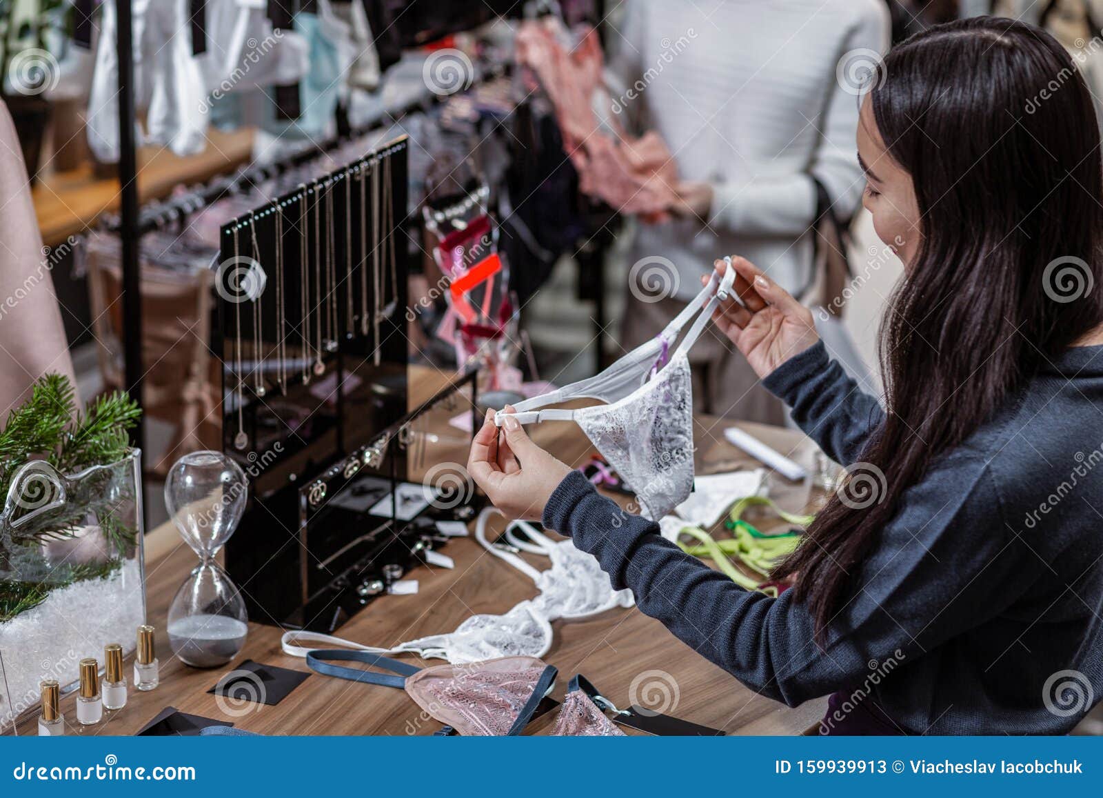 Beautiful Girl Looking at Lingerie in a Fashion Store Stock Image - Image  of underwear, pretty: 159939913