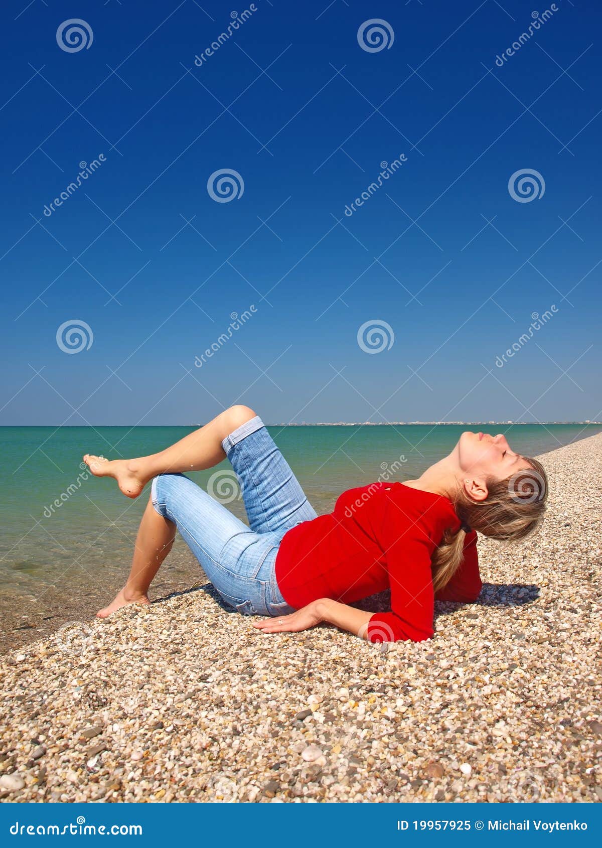 Beautiful Girl Lying On A Beach Stock Image Image Of Blue Relaxation 19957925