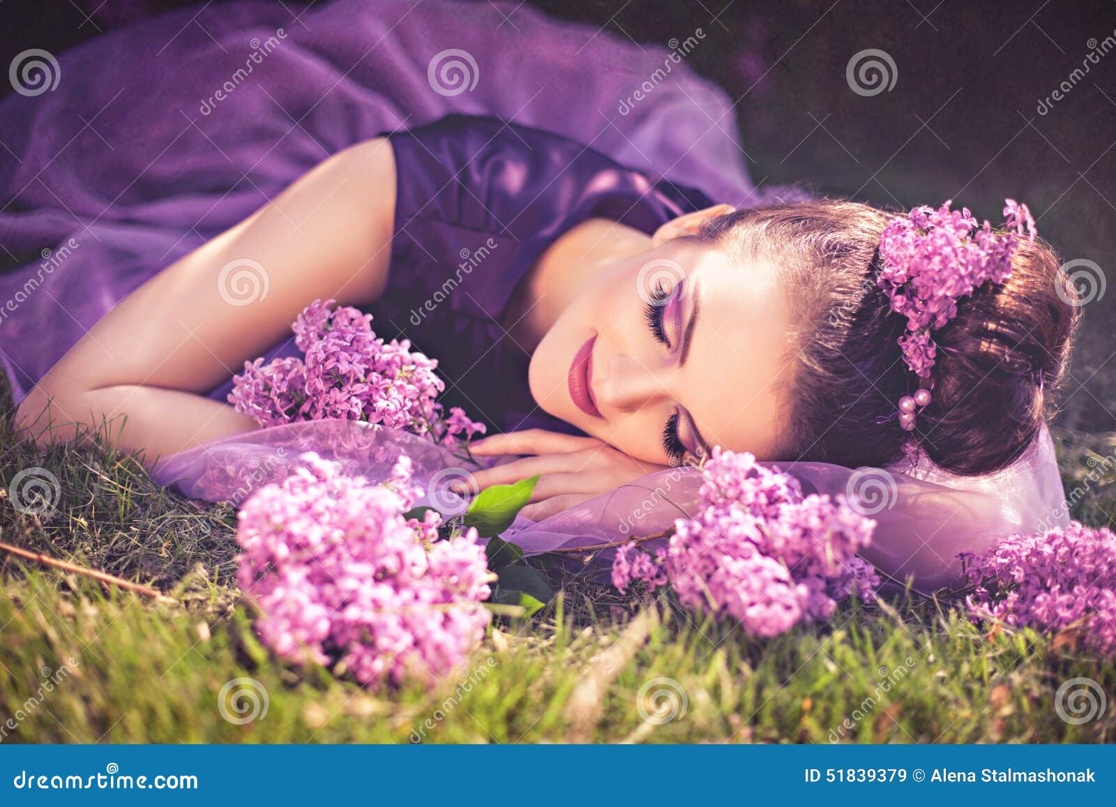 Beautiful Girl Lying In Flowers Stock Image - Image of 