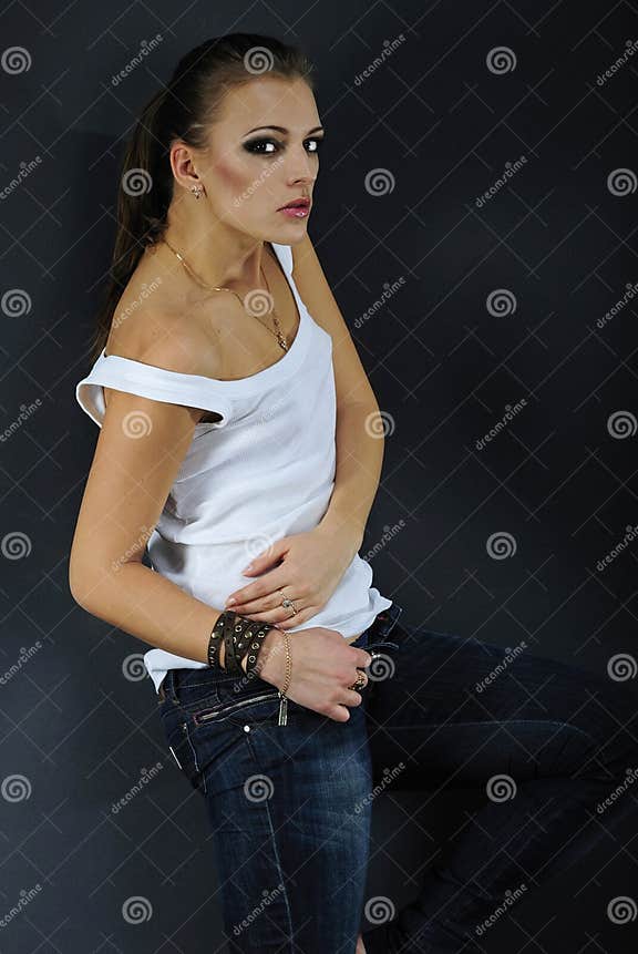 Beautiful Girl Model in White Tanktop Stock Photo - Image of harming ...