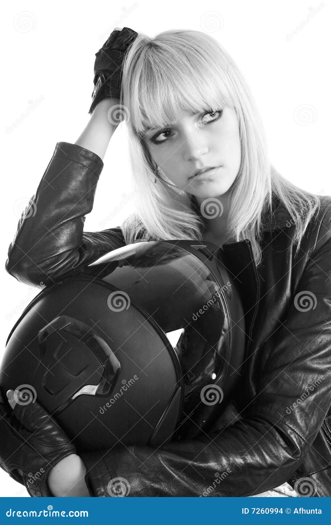 The Beautiful Girl with a Motorcycle Helmet Stock Photo Image of