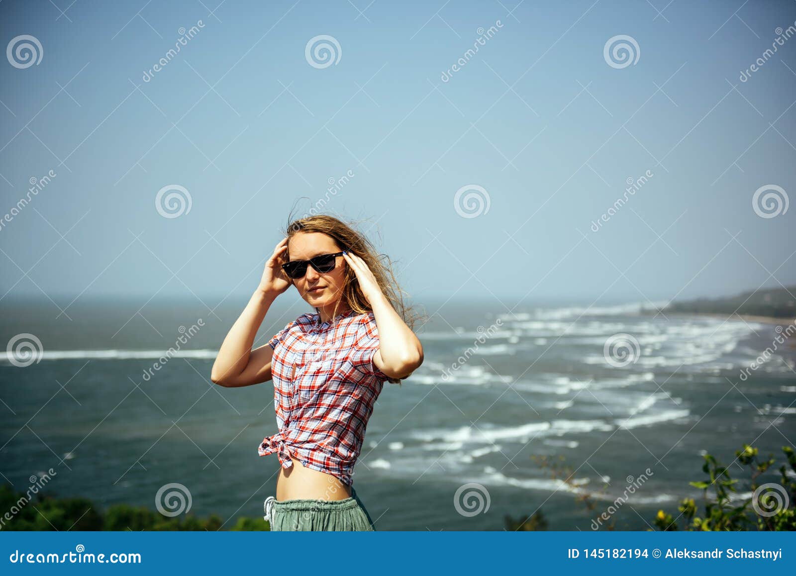 Beautiful Girl With Naked Belly Relaxing On Sea Rocks Stock Photo Image Of Alone Leisure