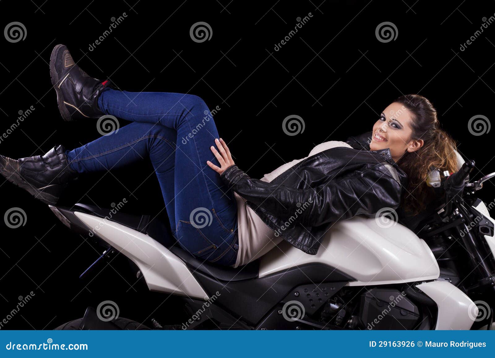 Beautiful Girl Next To a White Motorbike Stock Photo - Image of ...