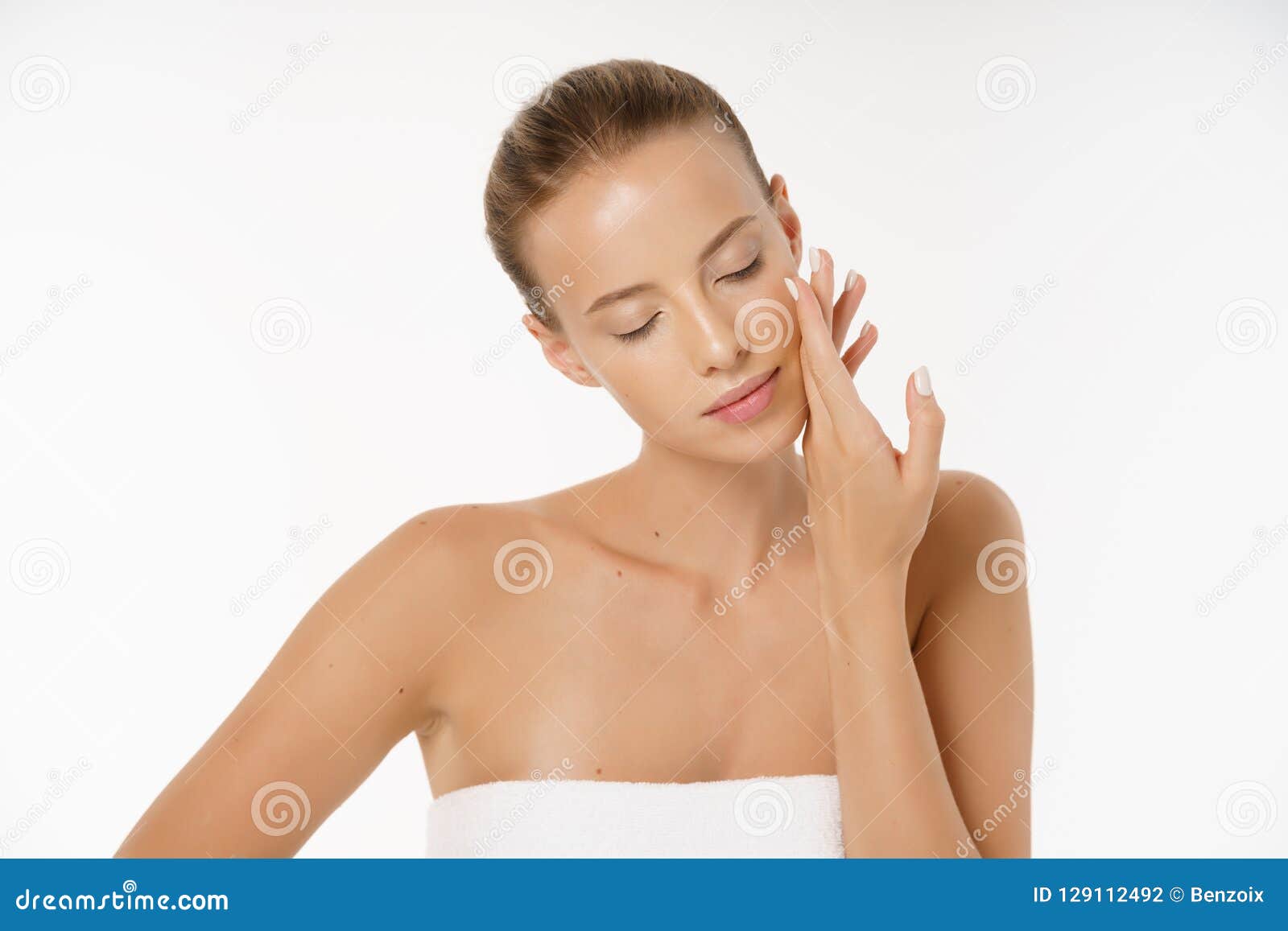 Slim Young Woman With Nude Make Up Skin Care Close Stock 