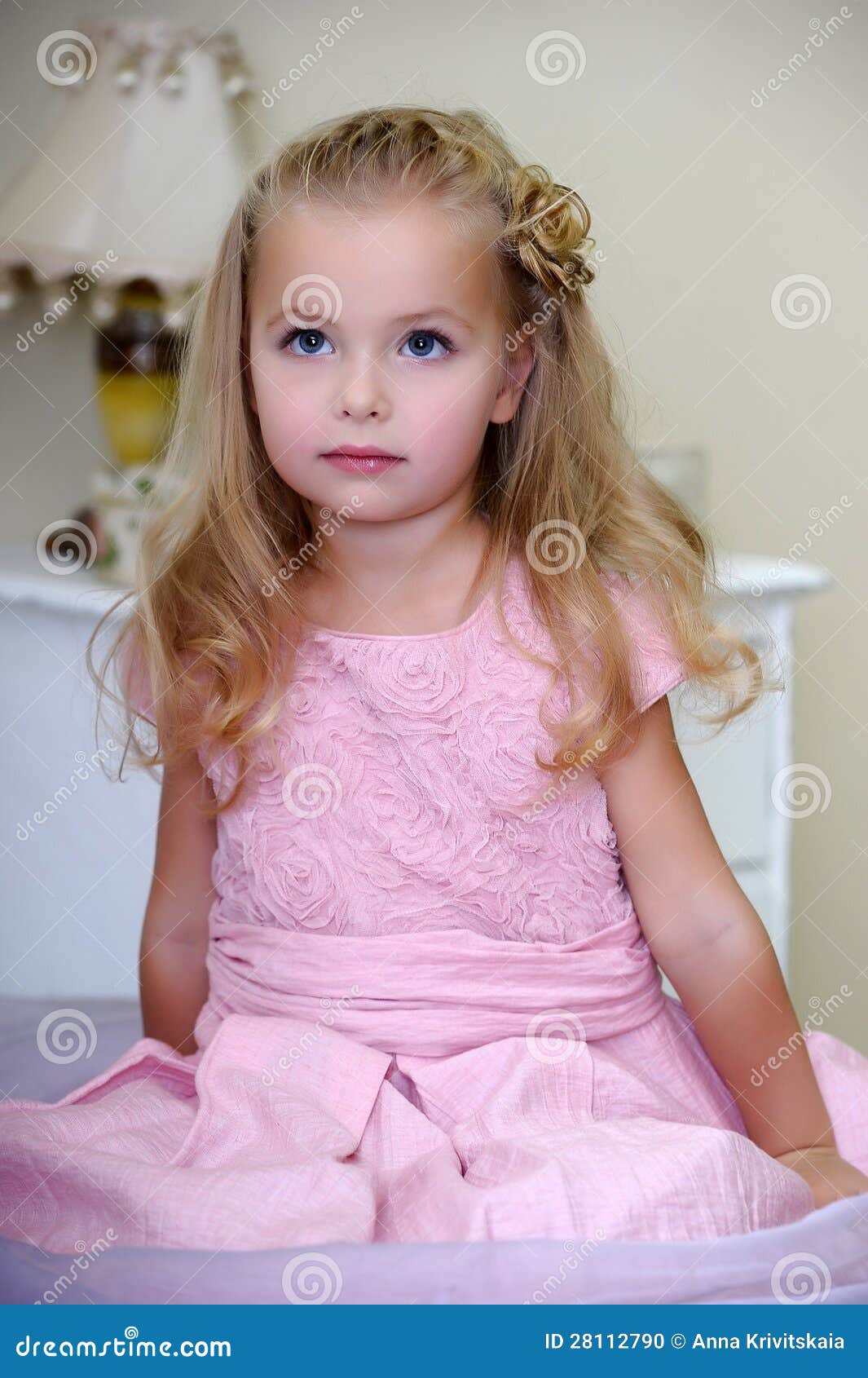 Beautiful Girl in a Pink Dress Stock Photo - Image of contact, cute ...