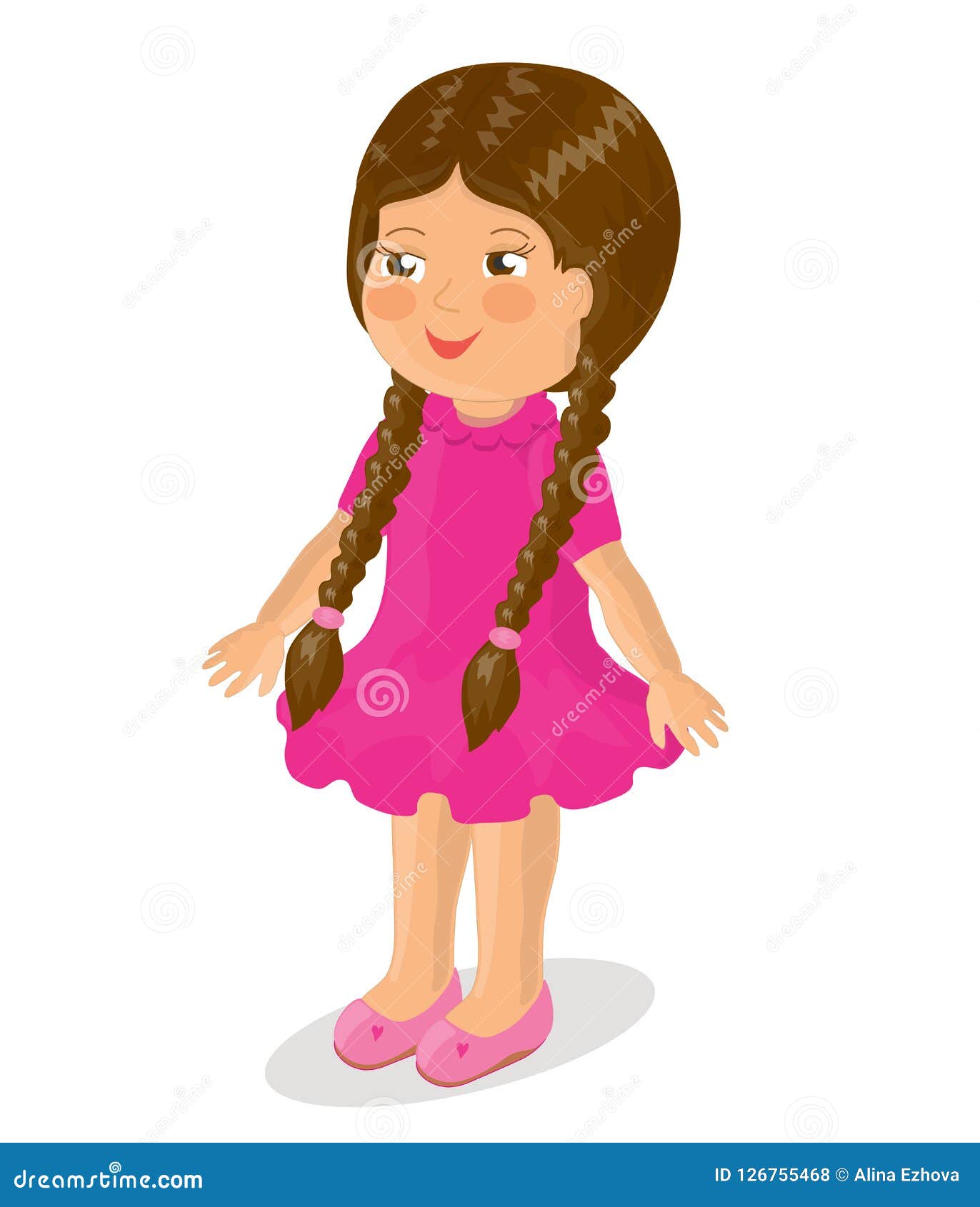 Beautiful Girl with Long Braids and a Pink Dress.Illustration. Stock ...