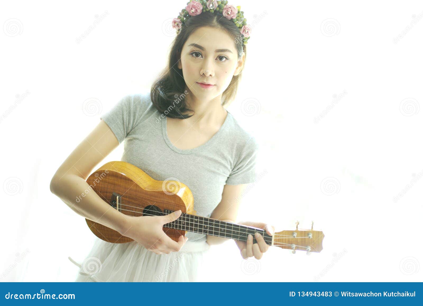 Beautiful Girl Playing Ukulele Stock Image - Image of cute,