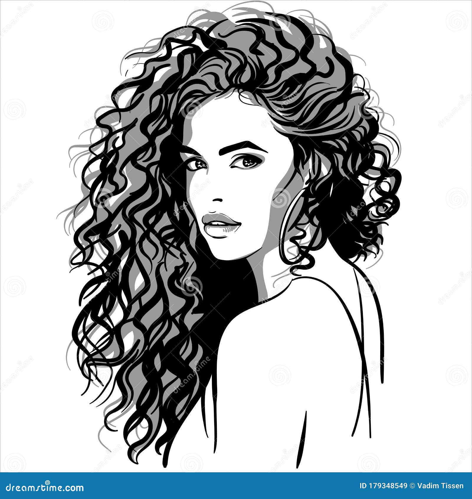 Art Sketch Of A Beautiful Woman With Curly Hair Concept Illustration  Royalty Free SVG Cliparts Vectors And Stock Illustration Image  184259527