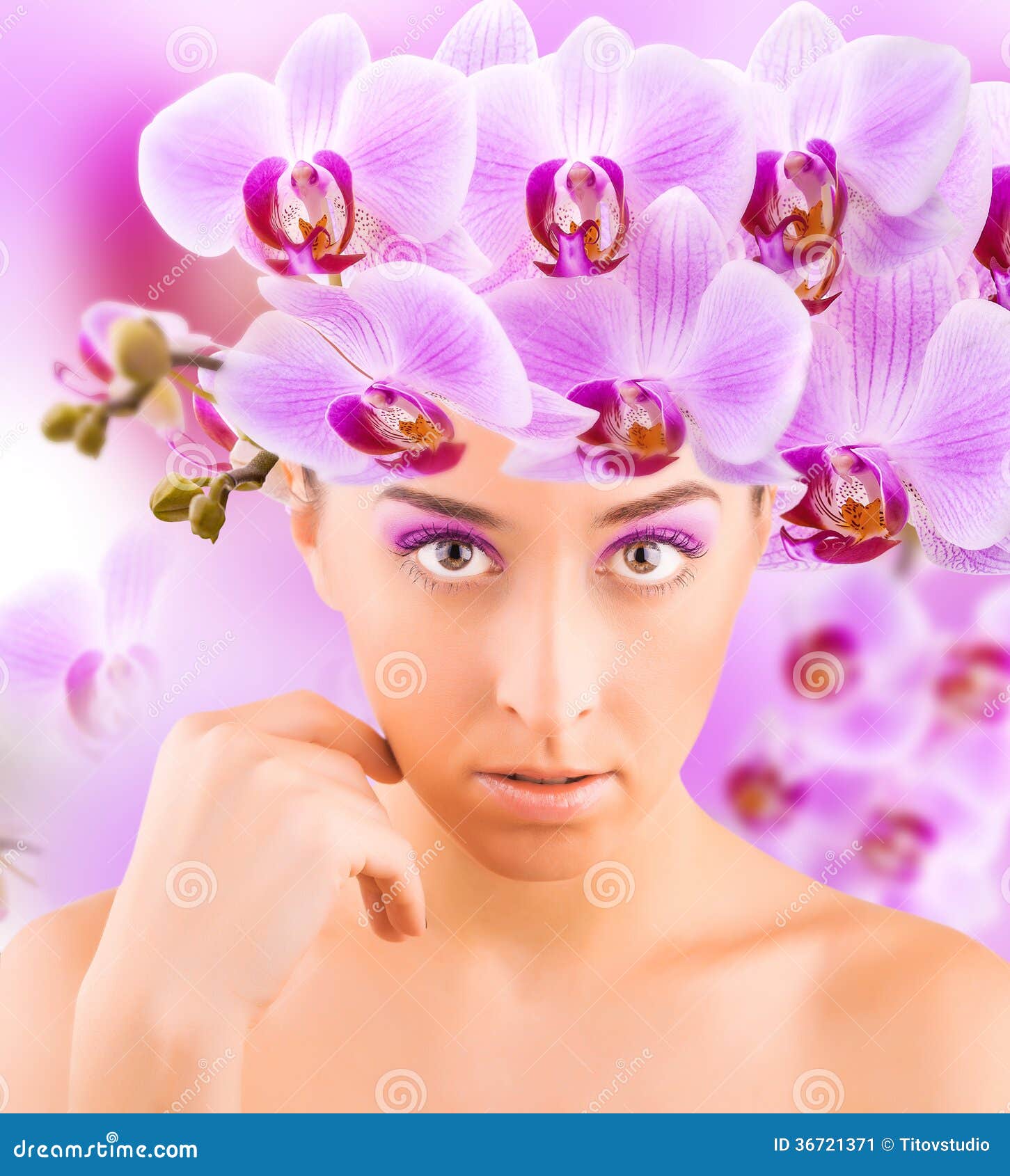 Beautiful Girl Portrait with Orchids Stock Image Image of portrait