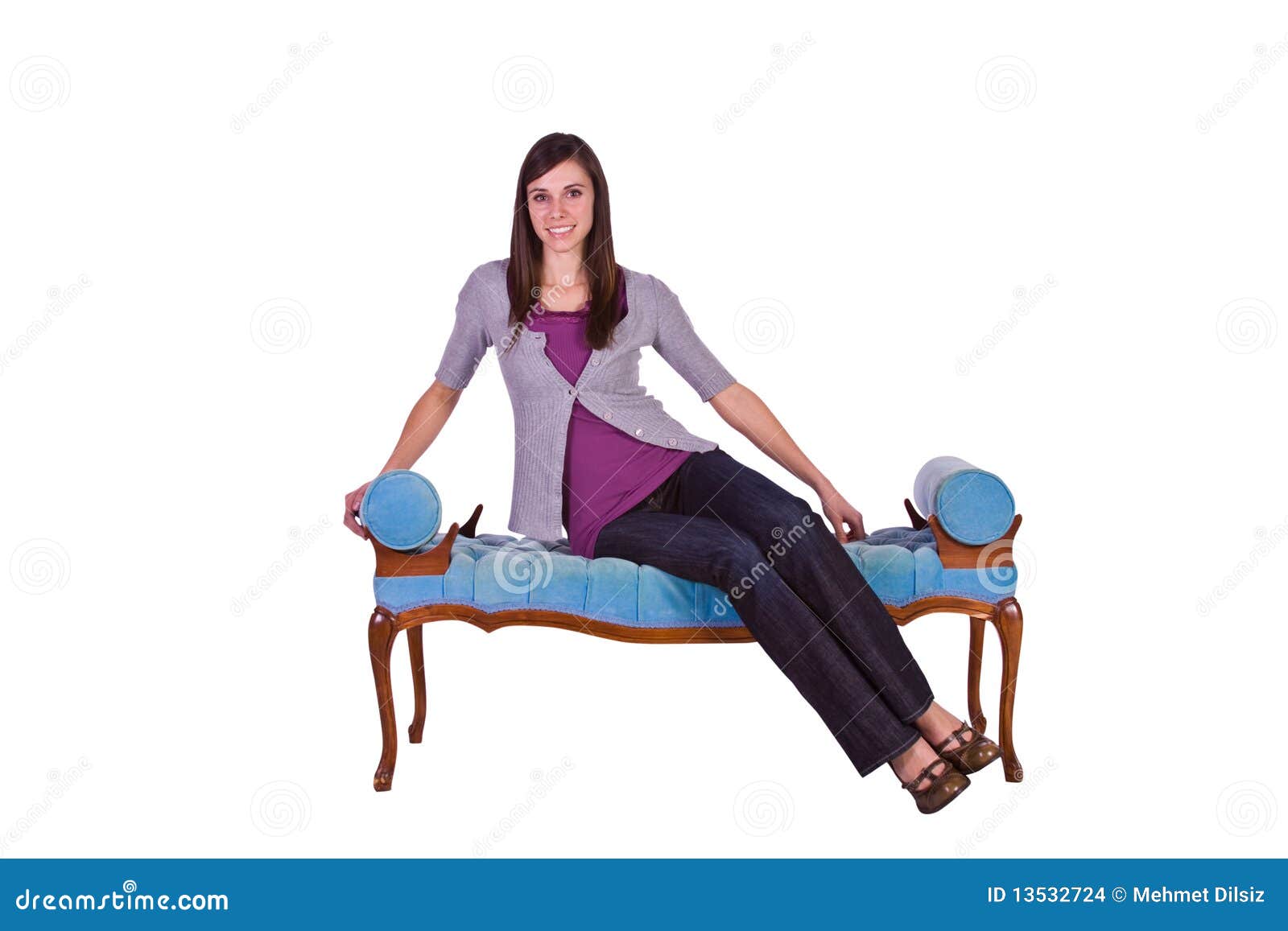 Beautiful Girl Posing on the Antique Couch Stock Photo Image of