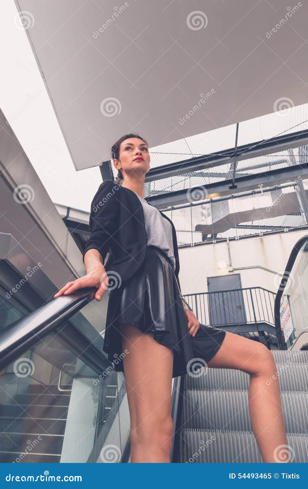 Beautiful Girl Posing On An Escalator Stock Image Image Of Long Beautiful 54493465