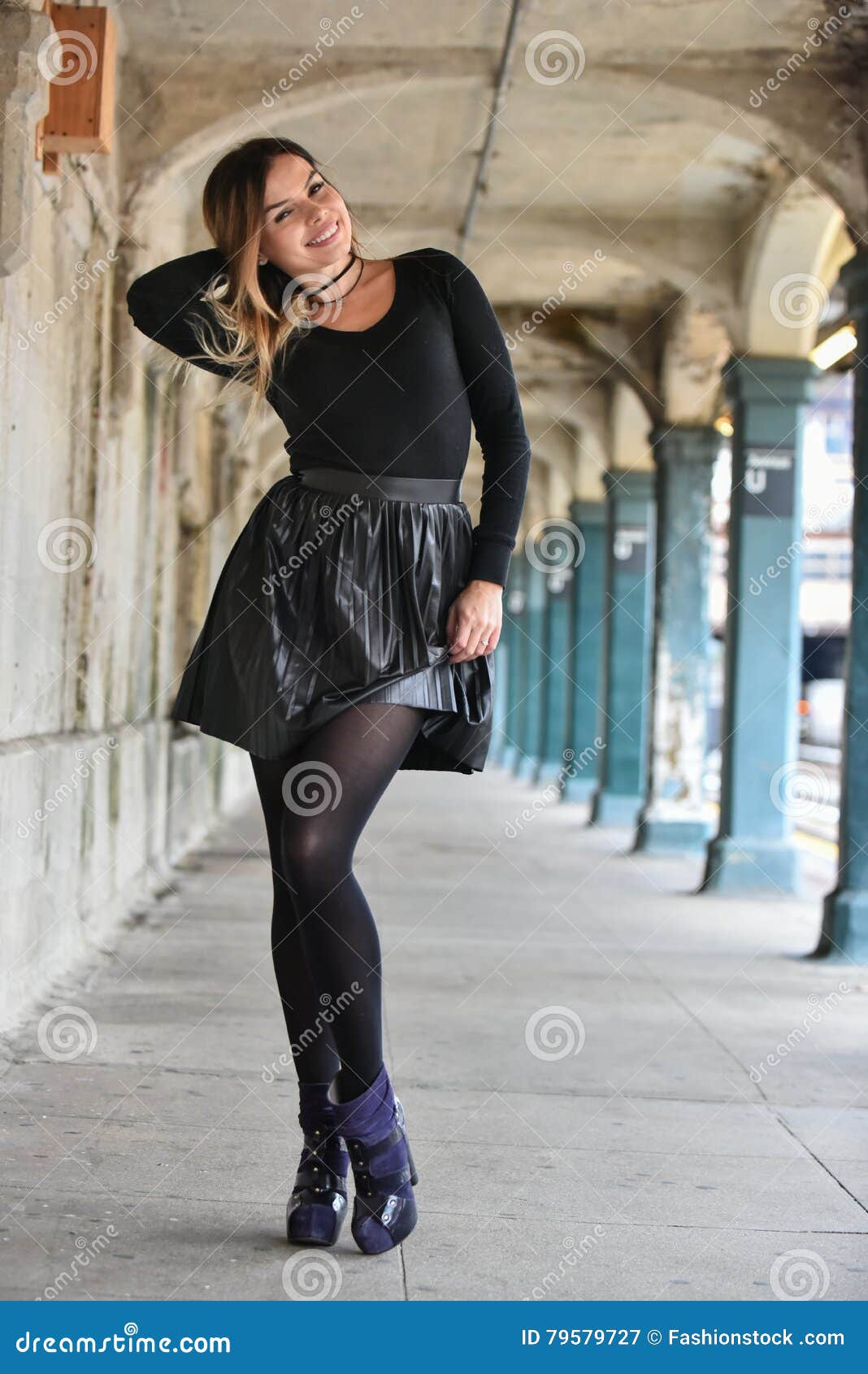 Beautiful Girl Posing at Subway Train Platform. Stock Image - Image of ...