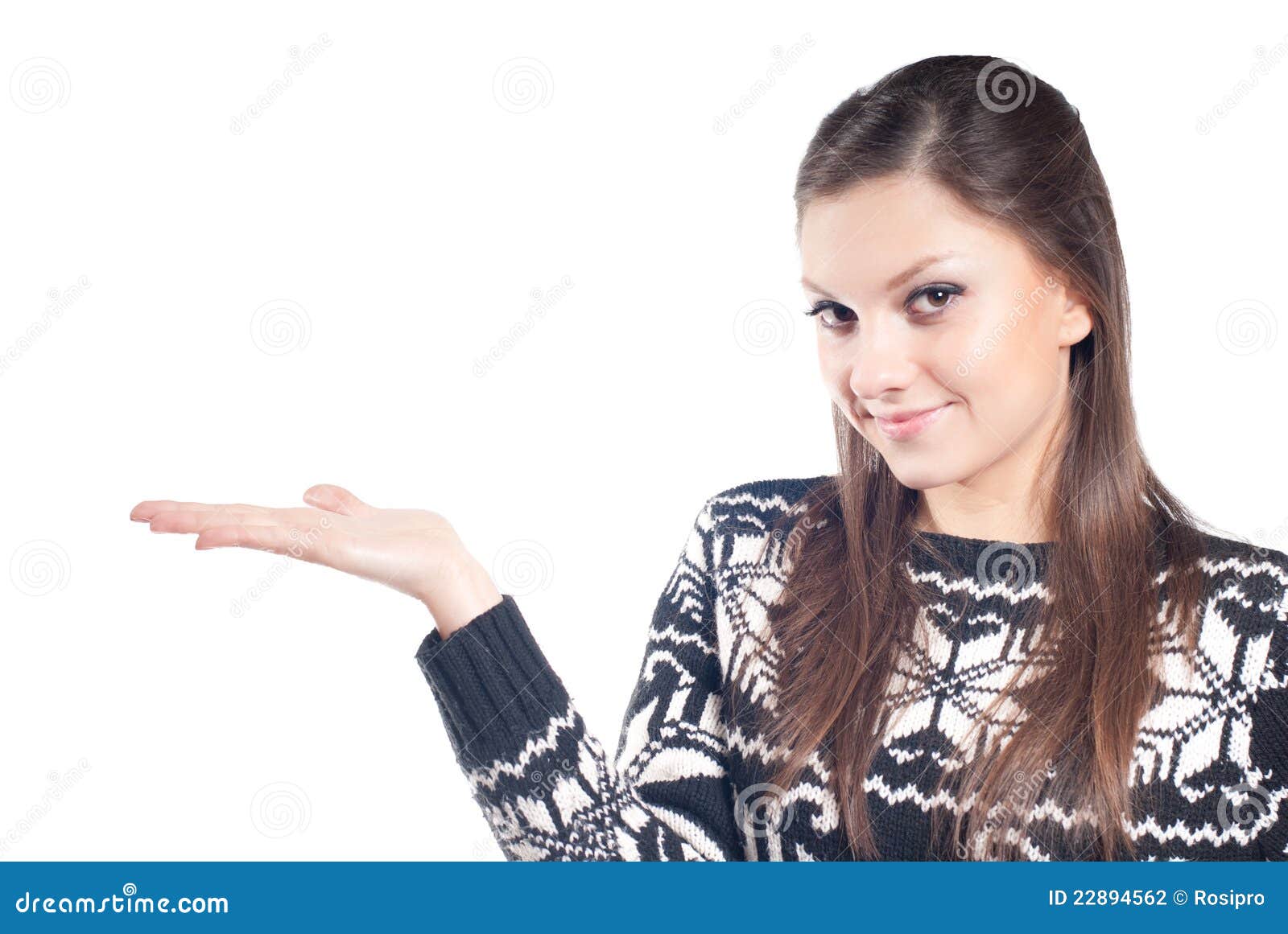 Beautiful Girl Presenting with Palm Up Stock Photo Image of