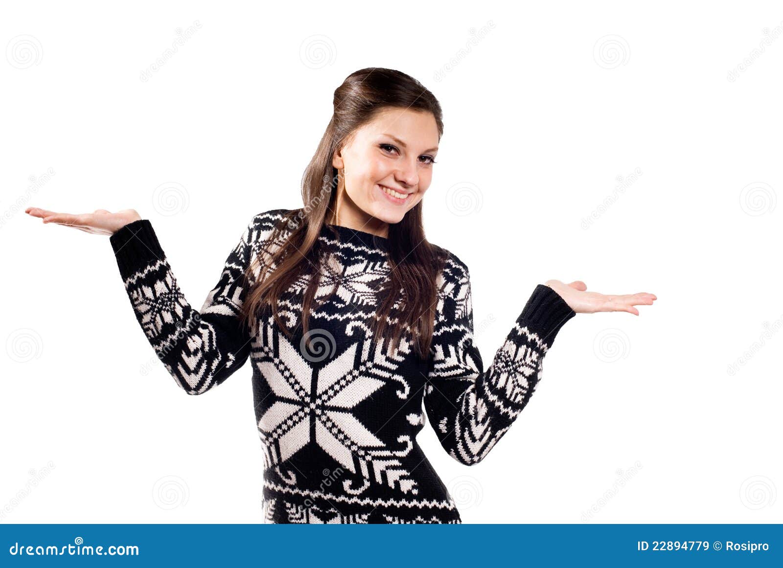Beautiful Girl Presenting with Palms Up Stock Image Image of female