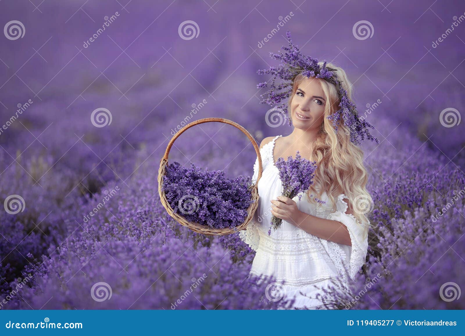 Beautiful Girl on Purple Lavender Filed Valensole. Provence, Image - Image of field, outdoors: 119405277