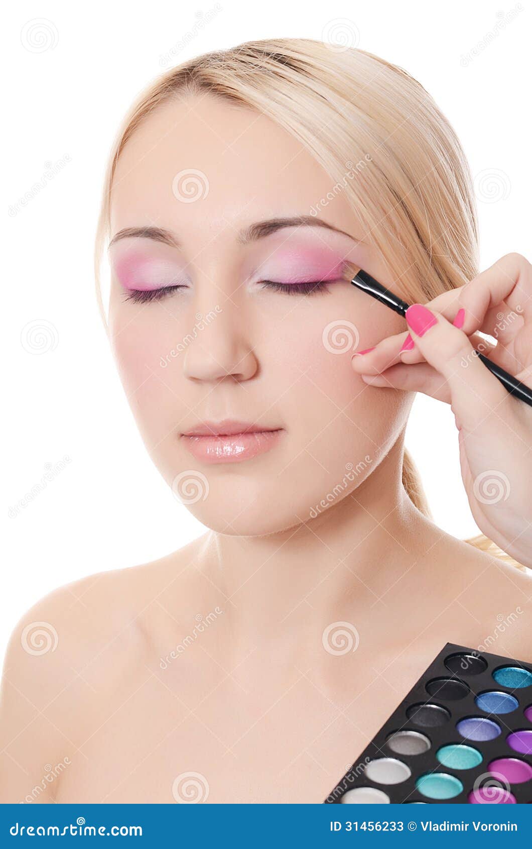 Beautiful Girl Put the Makeup on the Face Stock Image Image of