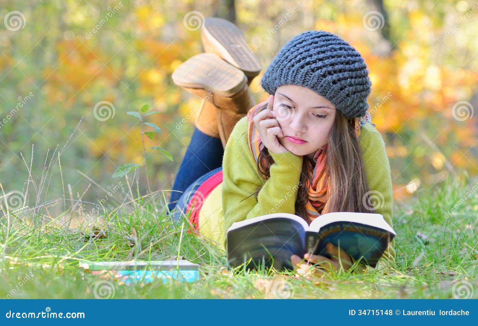 Beautiful Girl Reading A Book Outdoor Stock Photo Image
