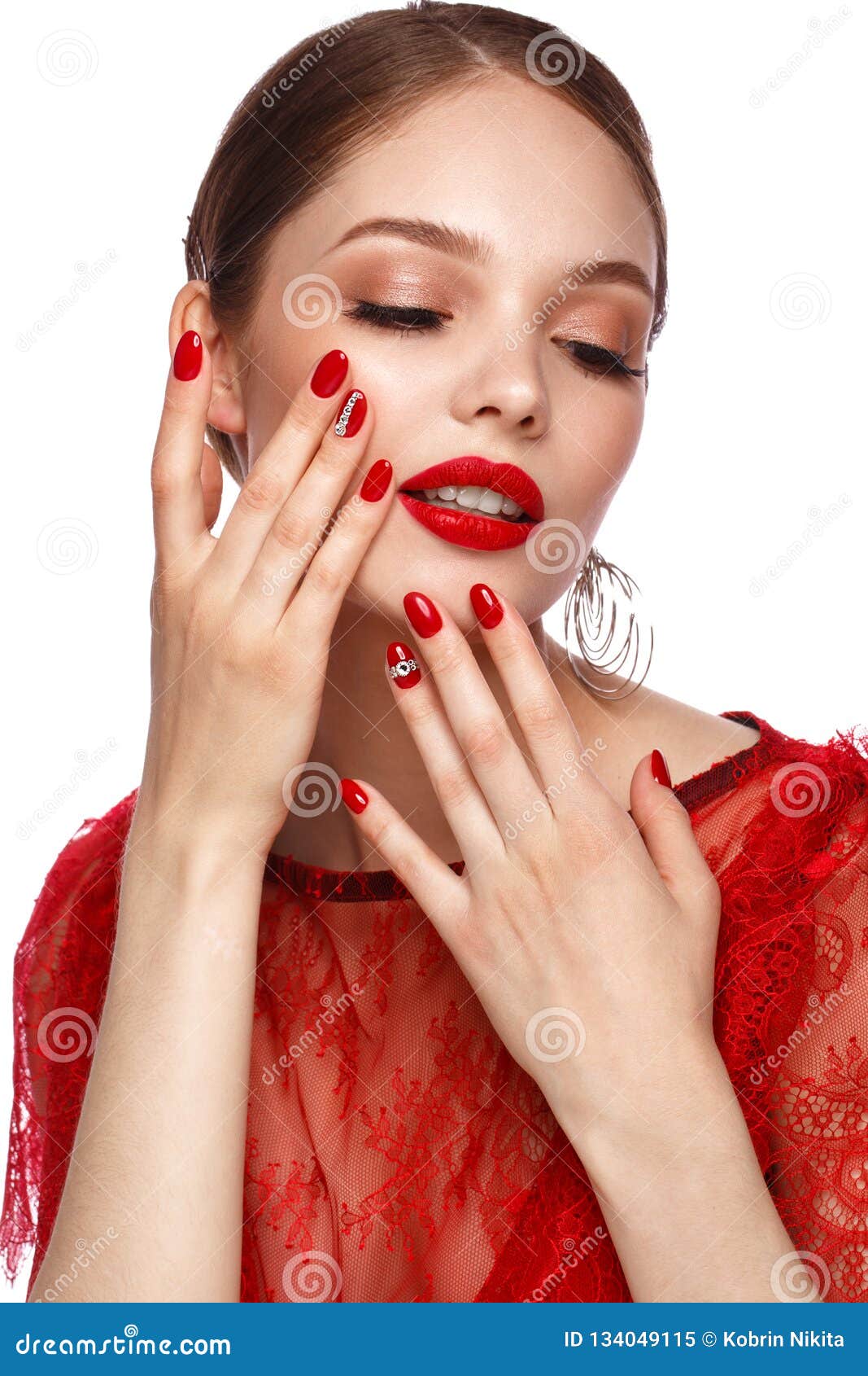 Beautiful Girl in Red Dress with Classic Make-up and Red Manicure. Beauty Face Stock Image - Image of hands, magazine: 134049115 Beautiful Girl in Red Dress with Classic Make-up and Red Manicure. Beauty Face Stock Image - Image of hands, magazine: 134049115