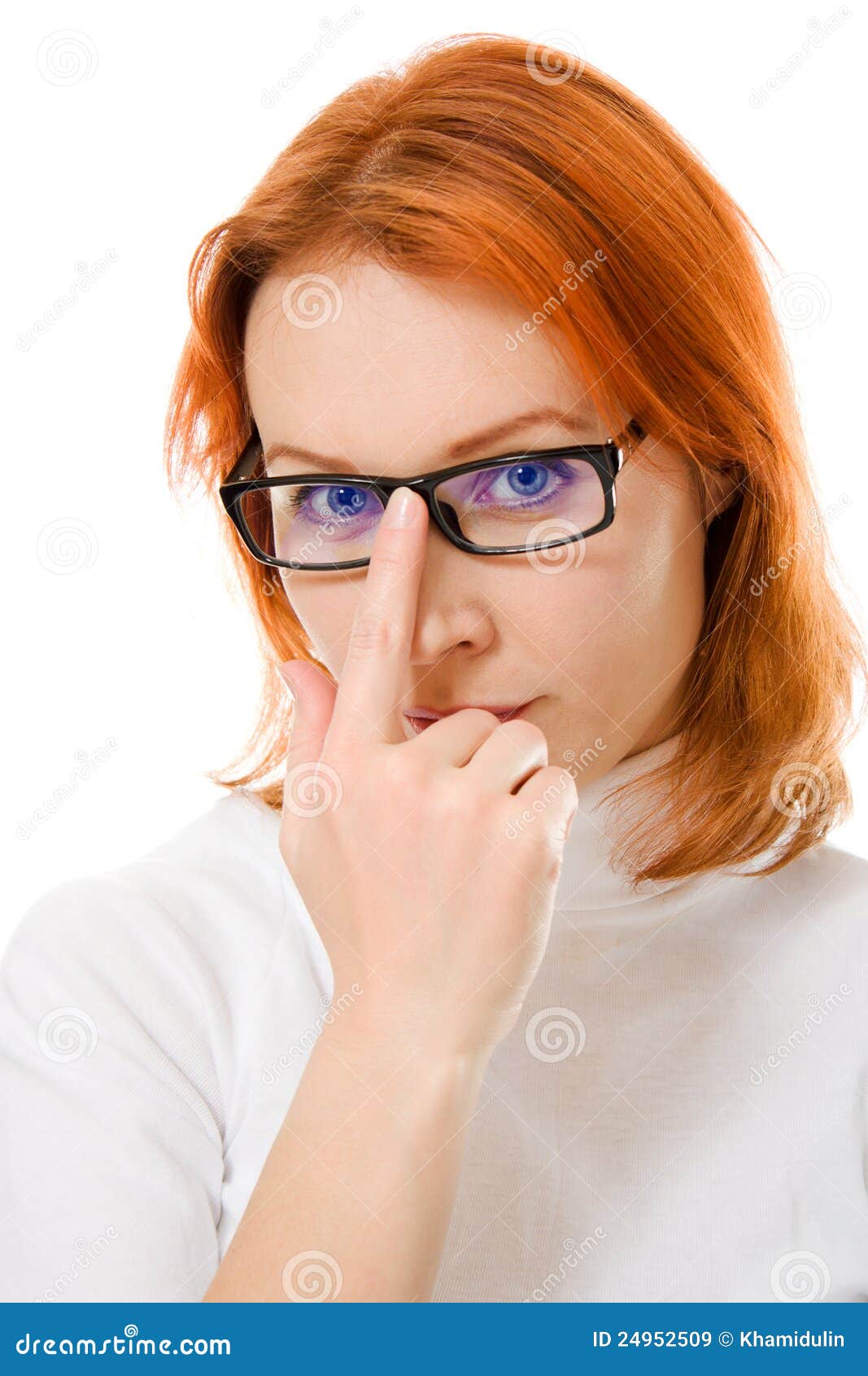 Beautiful Girl With Red Hair Wearing Glasses Stock Image