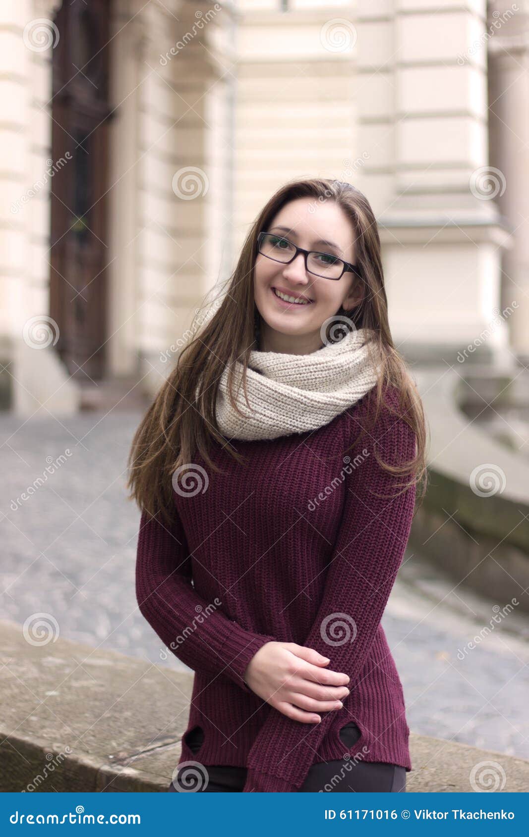 Beautiful Girl in the Red Jacket Smiles Stock Photo Image of joyful