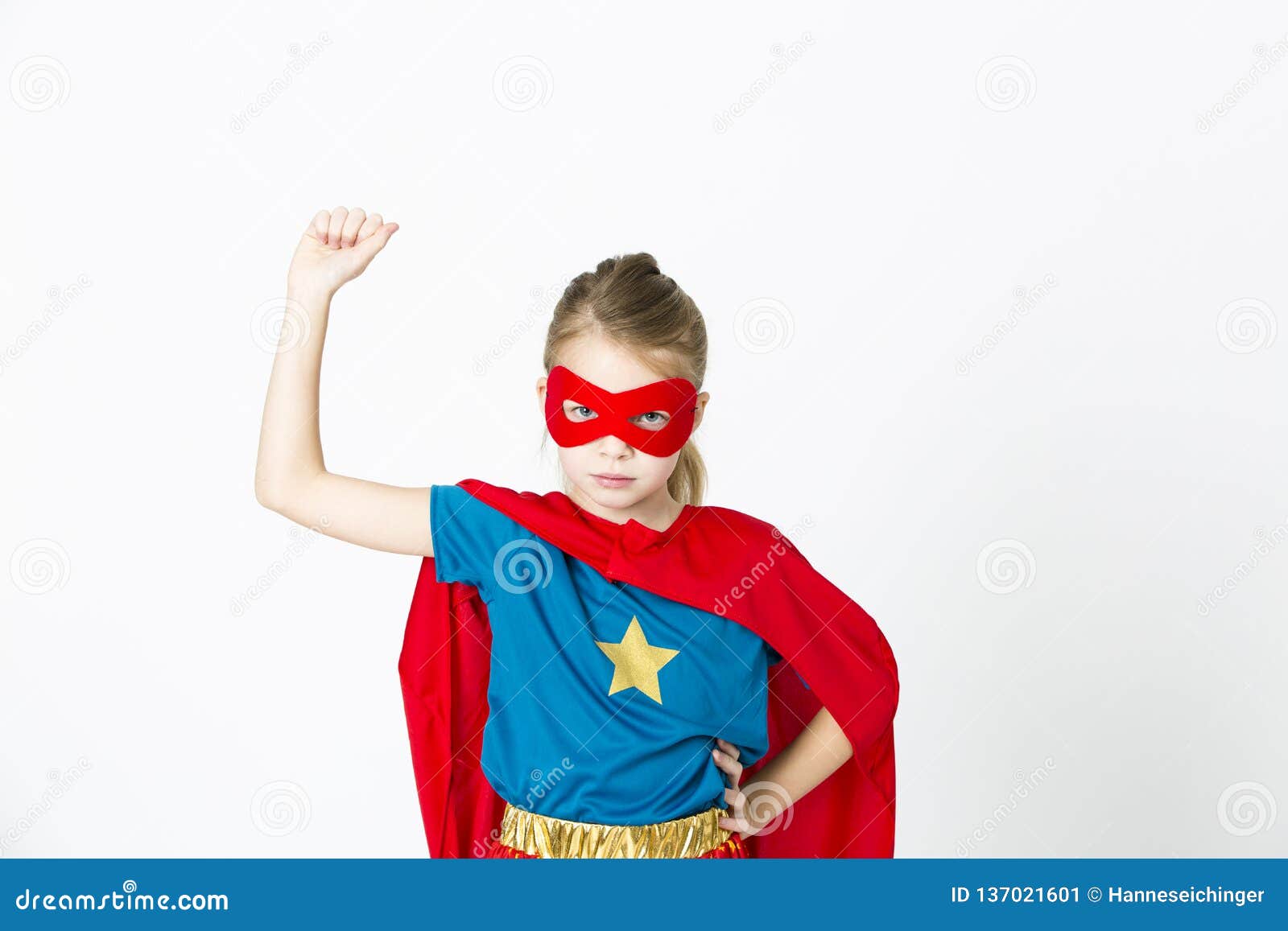 Beautiful Girl with Red Mask and Supergirl Outfit Posing in Front of White  Background Stock Image - Image of fight, amazing: 137021601