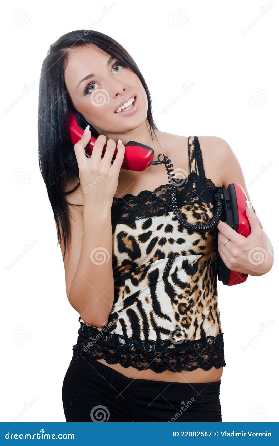 The Beautiful Girl with Red Phone Stock Image Image of phone, cell