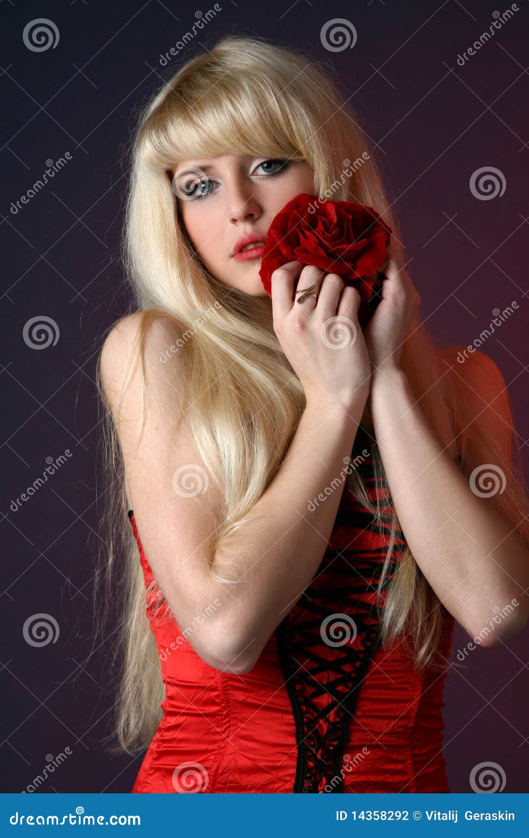 Beautiful Girl with Red Rose Stock Photo Image of blonde, eyelashes