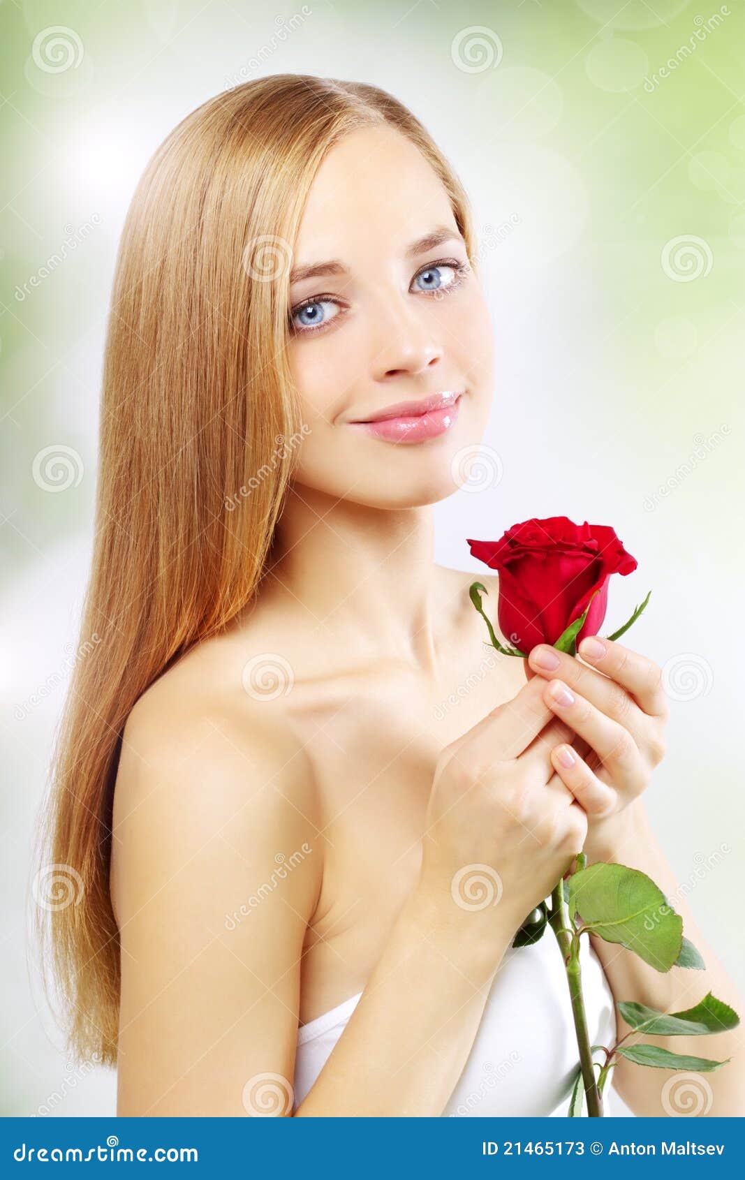 Beautiful Girl with Red Rose Stock Image Image of enjoy, green 21465173