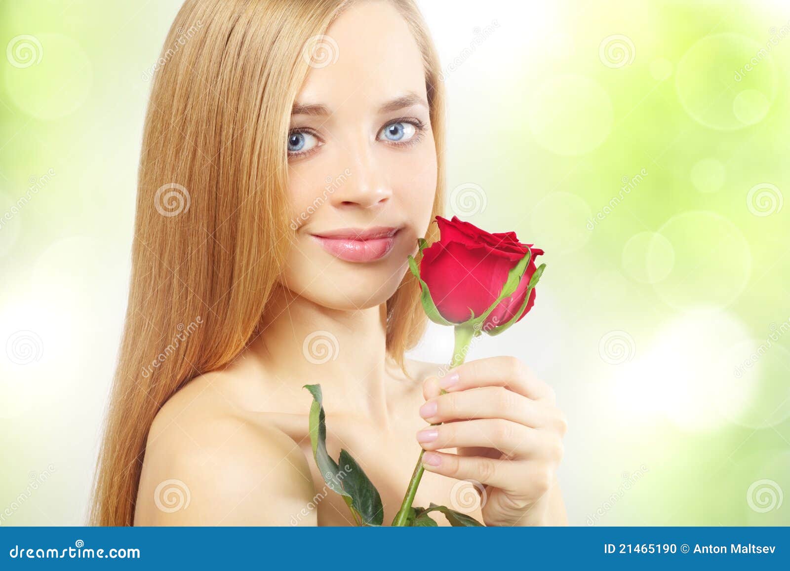 Beautiful Girl With Red Rose Stock Photo Image of hairstyle