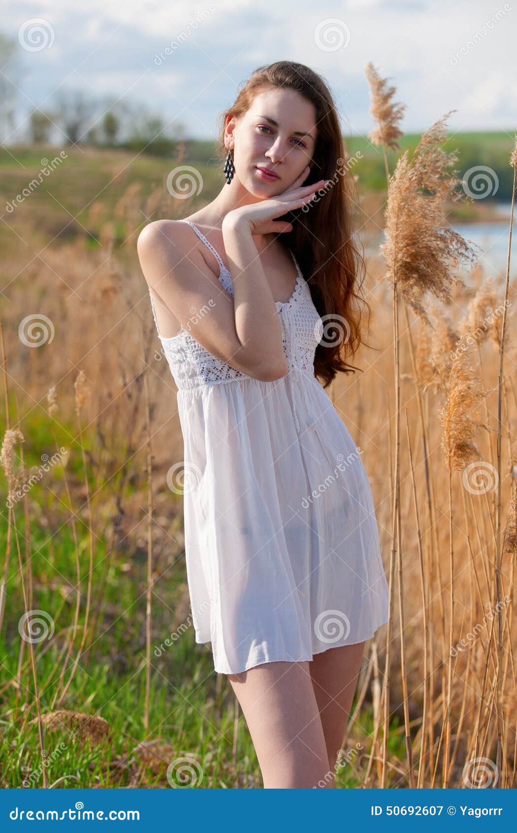 Beautiful Girl in the Reeds Stock Image - Image of summer, dress: 50692607