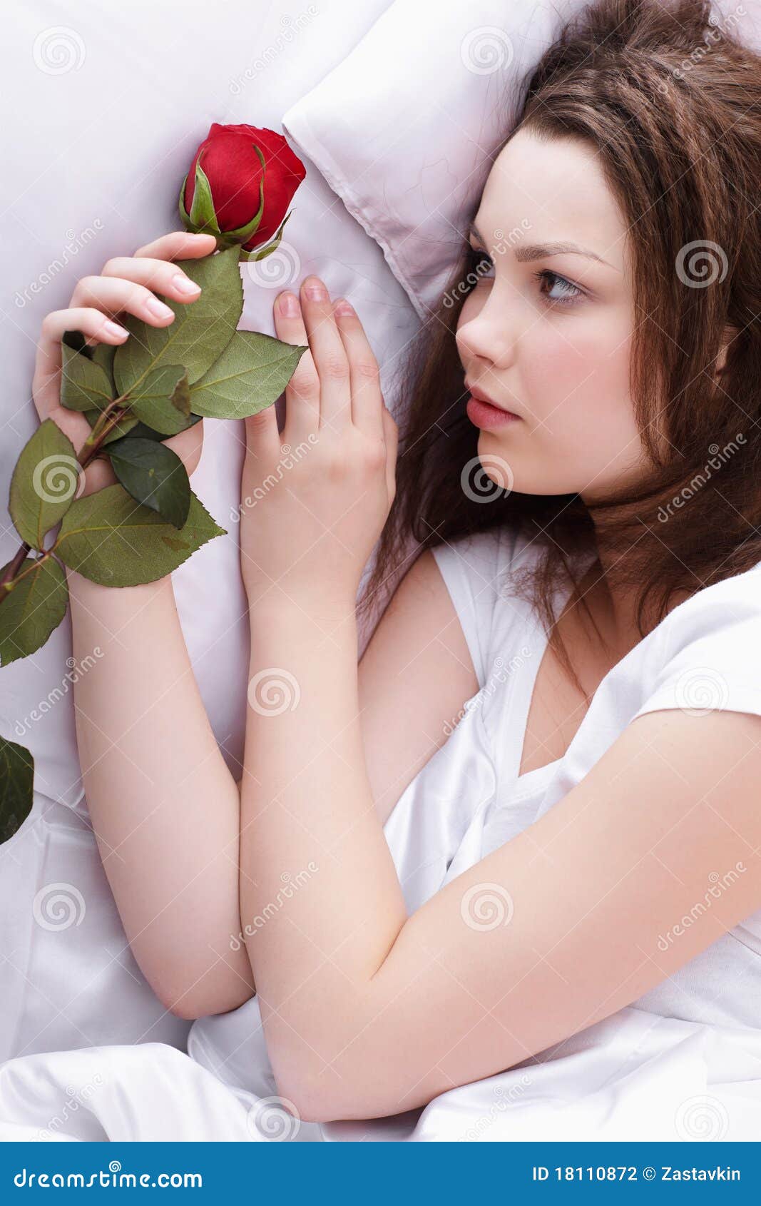 Beautiful girl with rose stock photo. Image of bedroom 18110872
