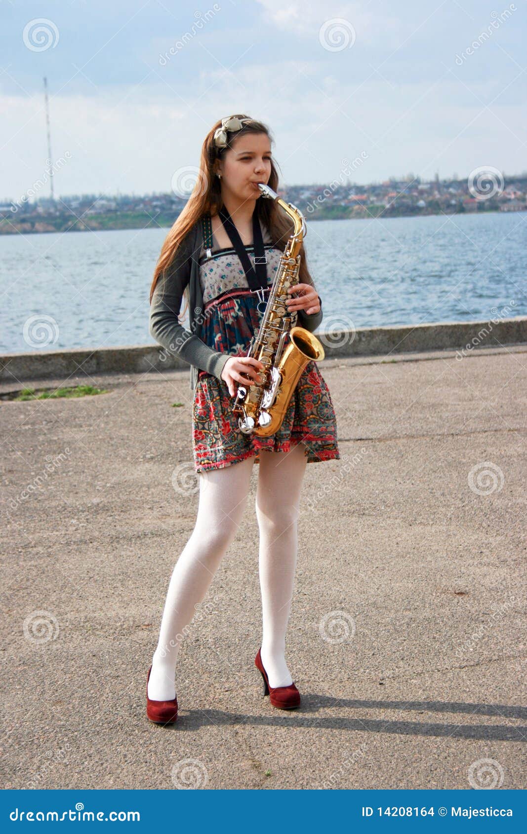 Beautiful Girl with Saxophone Stock Photo Image of instrument, smile