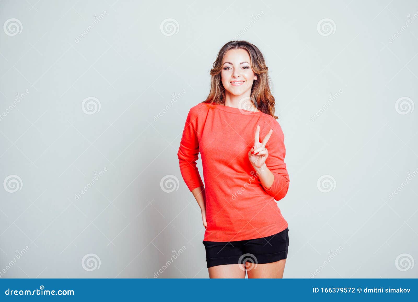 Beautiful Girl Shows Symbols of Fingers and the Direction Stock Photo ...