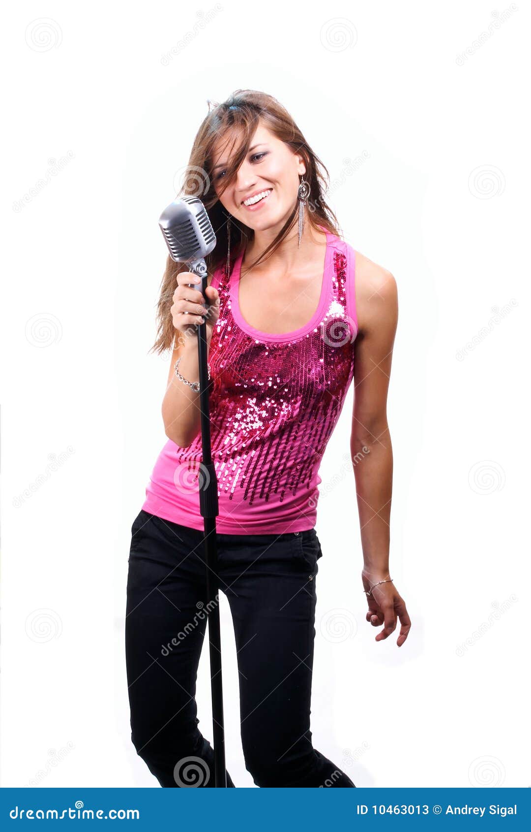 Beautiful girl singing stock image. Image of studio, audio 10463013