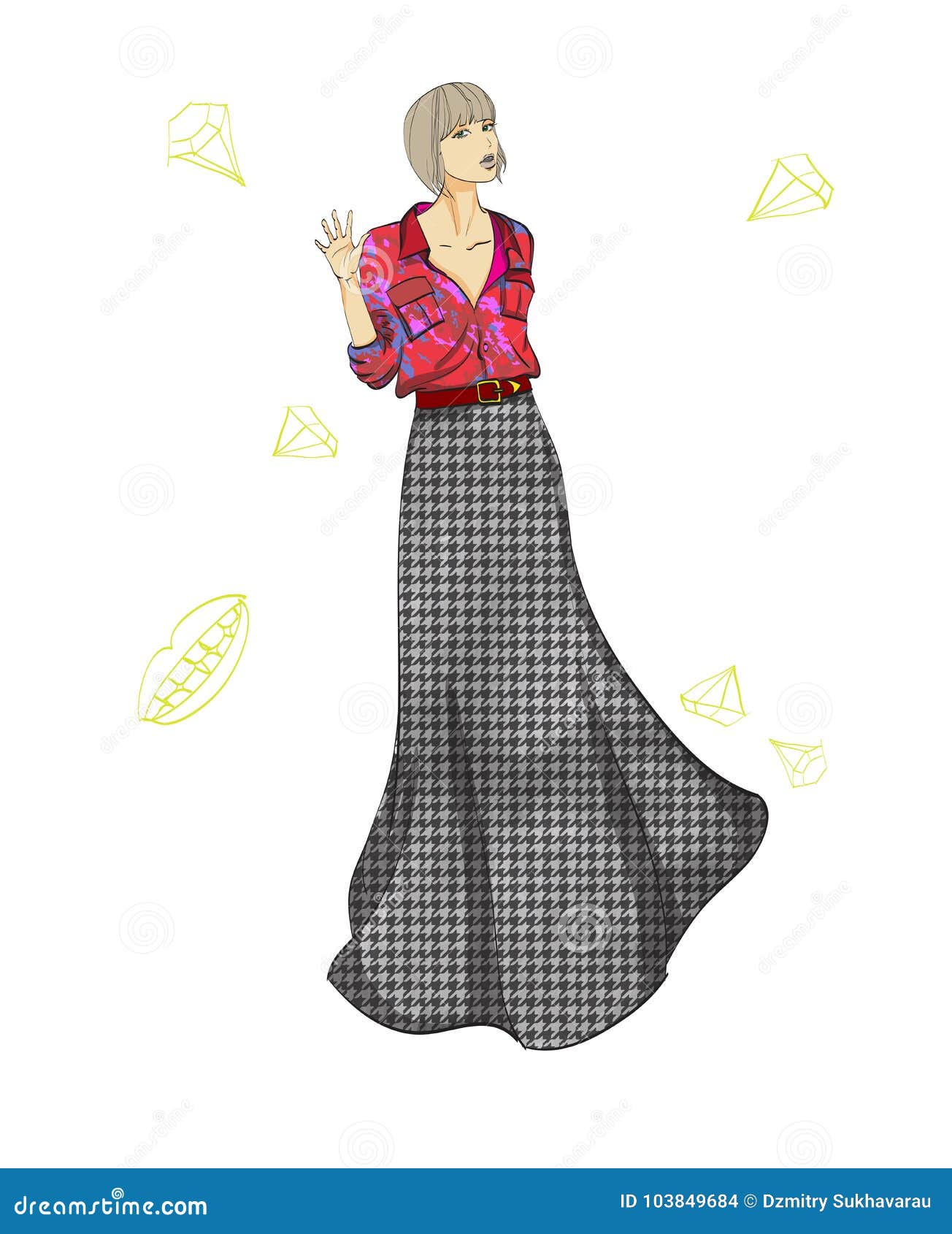 Beautiful Girl in Skirt and Blouse, on White Background. Stock Illustration  - Illustration of glamour, beautiful: 103849684