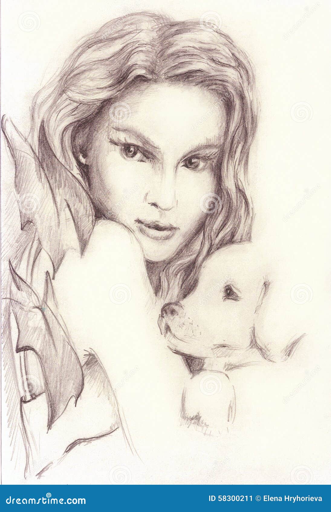 Beautiful Girl with a Small Dog. Baby. Beauty Stock Illustration ...