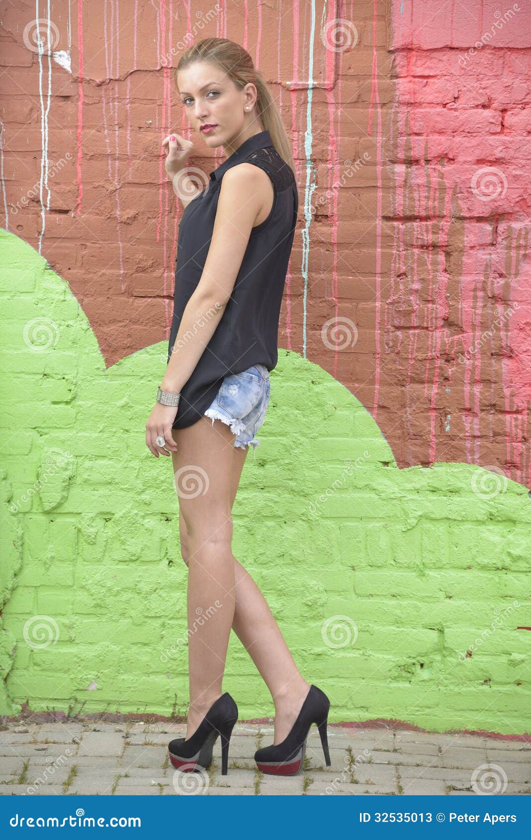 Beautiful Girl Standing Against Wall Stock Image - Image of beautiful ...