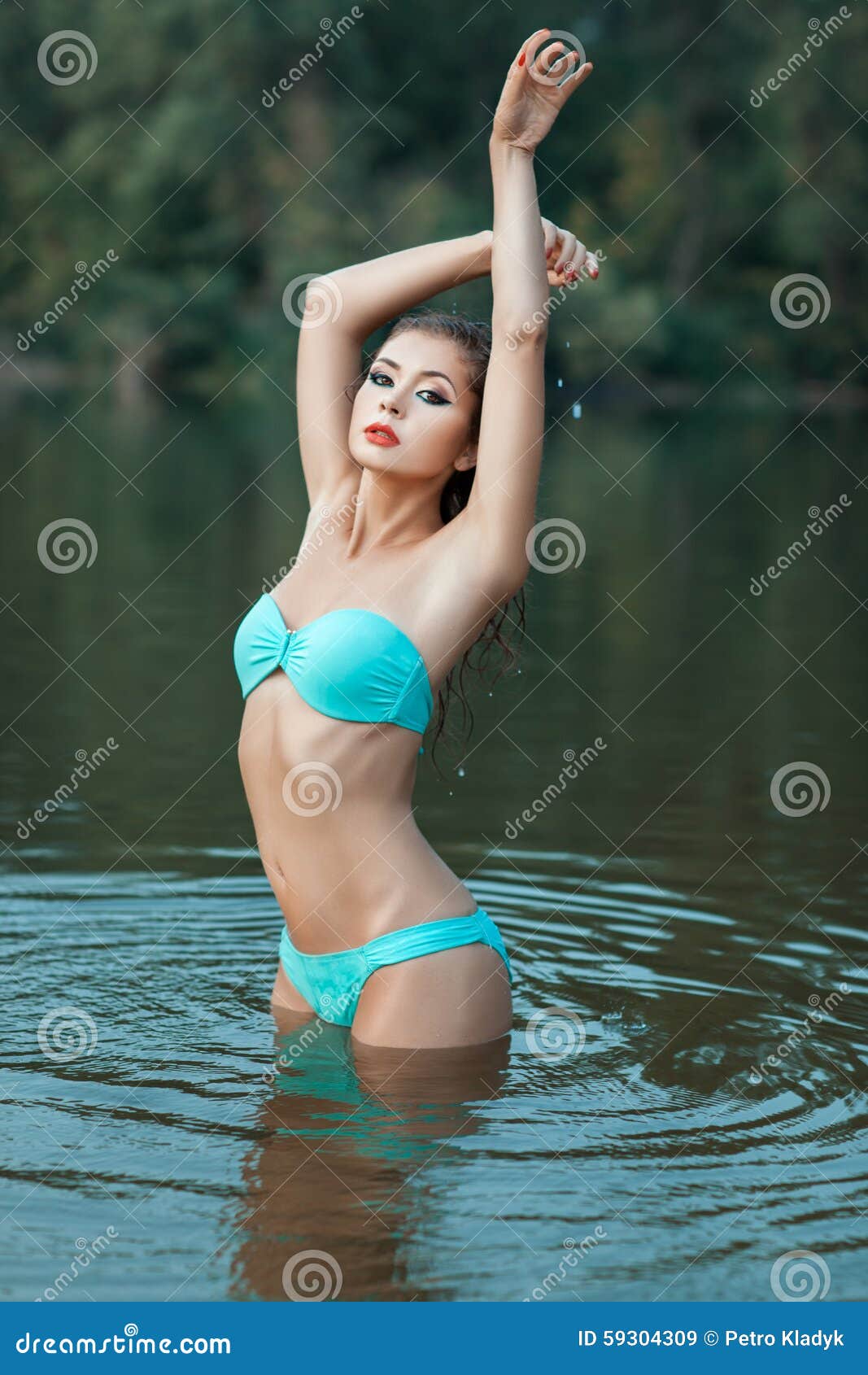Beautiful Young Woman Wet Swimsuit Standing Stock Photo 1052611781,  swimwear wet