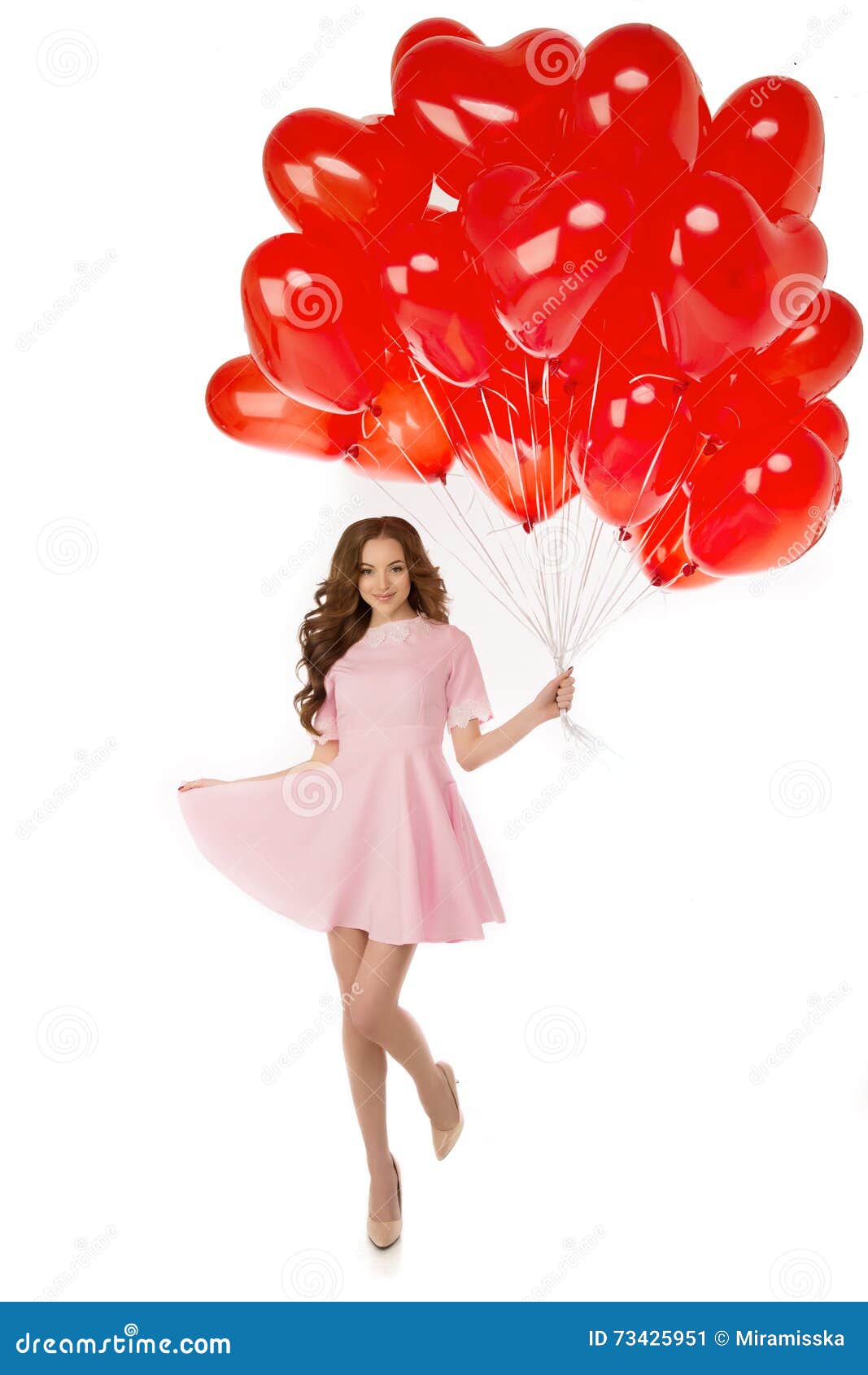 Beautiful Girl, Stylish Fashion Model with Balloons in the Shape Stock  Image - Image of heart, holding: 73425951